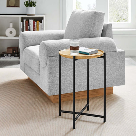 Round Wood and Metal Side Table – Oak 15 Inch - End & Side Tables available at Alpine Outlets in Denver