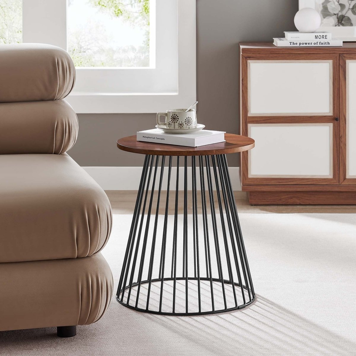 Round Wood and Metal Side Table – Walnut 16 Inch - End & Side Tables available at Alpine Outlets in Denver