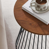 Round Wood and Metal Side Table – Walnut 16 Inch - End & Side Tables available at Alpine Outlets in Denver