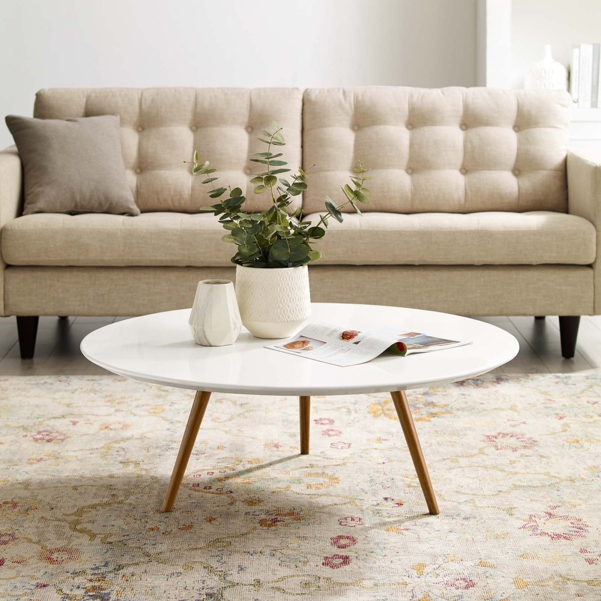 Round Wood Coffee Table with Tripod Base - Coffee Tables available at Alpine Outlets in Denver