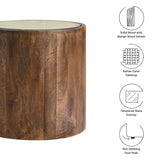Round Wood Rattan Side Table with Glass Top – Walnut 18 Inch - End & Side Tables available at Alpine Outlets in Denver
