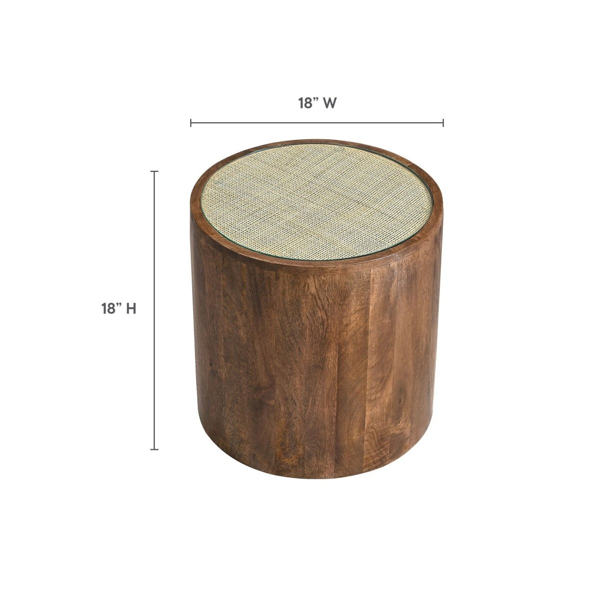 Round Wood Rattan Side Table with Glass Top – Walnut 18 Inch - End & Side Tables available at Alpine Outlets in Denver