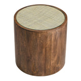 Round Wood Rattan Side Table with Glass Top – Walnut 18 Inch - End & Side Tables available at Alpine Outlets in Denver