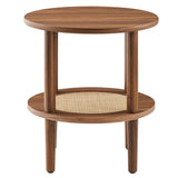 Round Wood Side Table with Rattan Shelf – 19 Inch - End & Side Tables available at Alpine Outlets in Denver