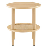 Round Wood Side Table with Rattan Shelf – 19 Inch - End & Side Tables available at Alpine Outlets in Denver