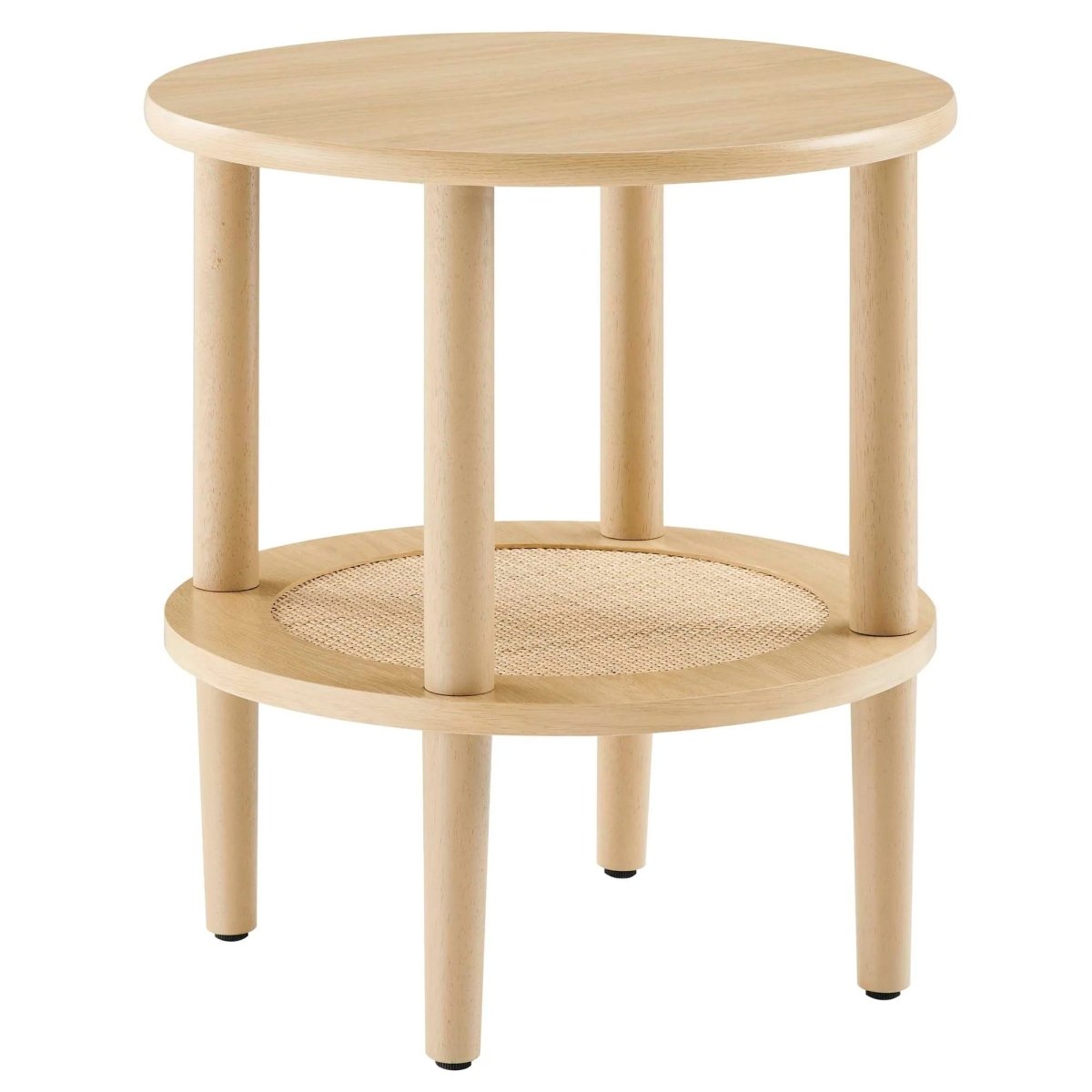 Round Wood Side Table with Rattan Shelf – 19 Inch - End & Side Tables available at Alpine Outlets in Denver