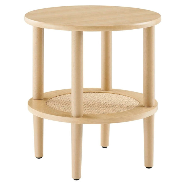 Round Wood Side Table with Rattan Shelf – 19 Inch - End & Side Tables available at Alpine Outlets in Denver
