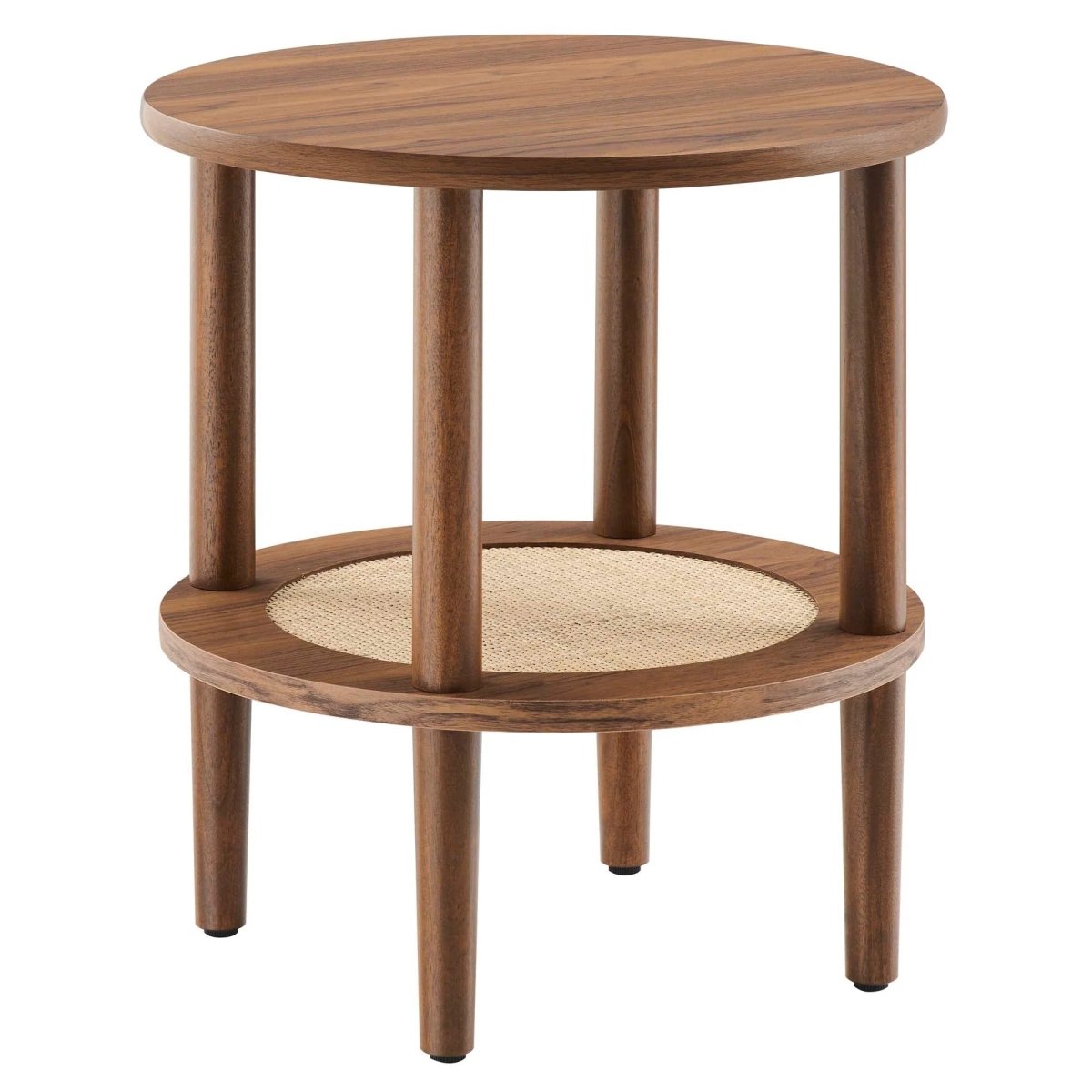 Round Wood Side Table with Rattan Shelf – 19 Inch - End & Side Tables available at Alpine Outlets in Denver