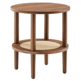 Round Wood Side Table with Rattan Shelf – 19 Inch - End & Side Tables available at Alpine Outlets in Denver