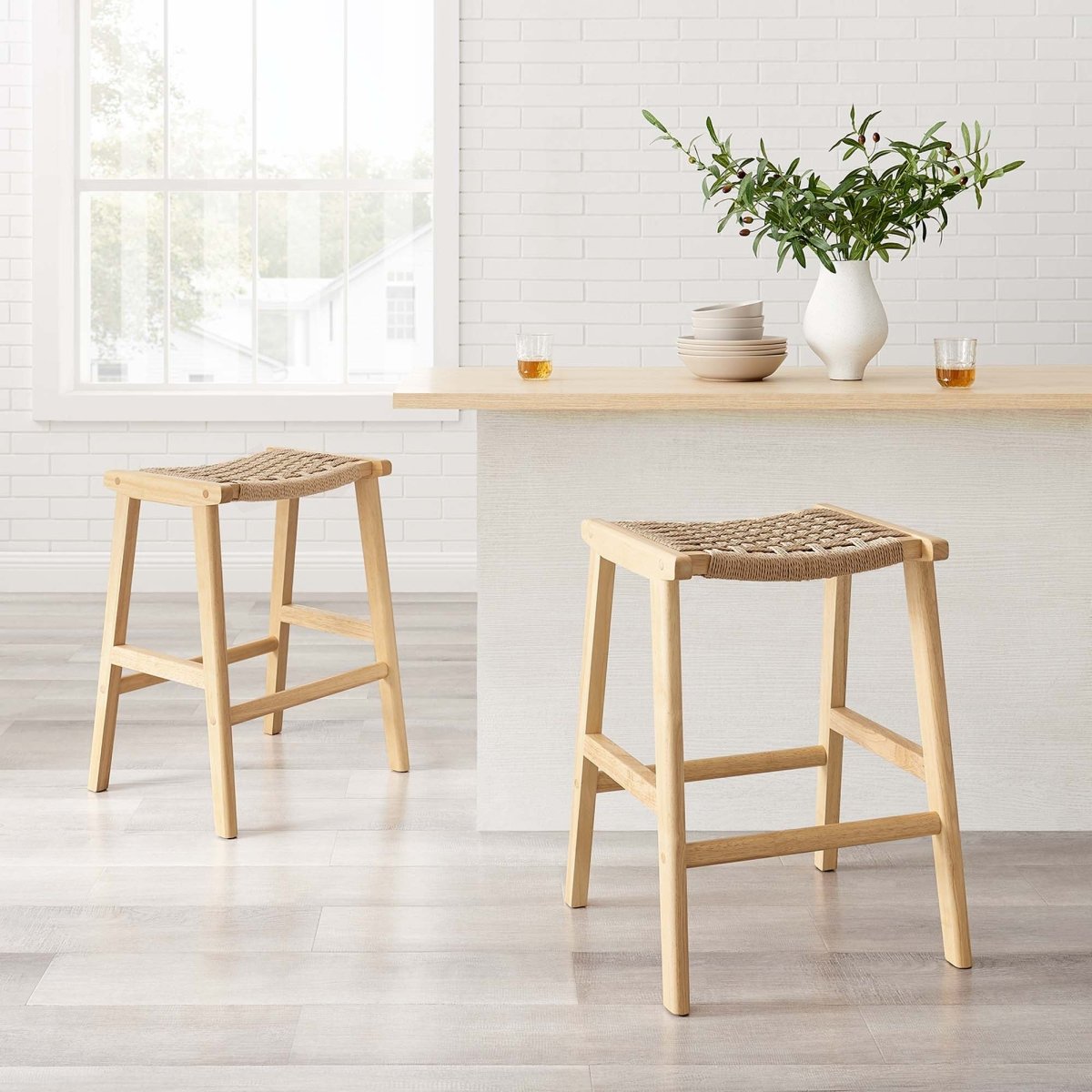 Saoirse Woven Rope Wood Counter Stool Set of 2 - Stools available at Alpine Outlets in Denver