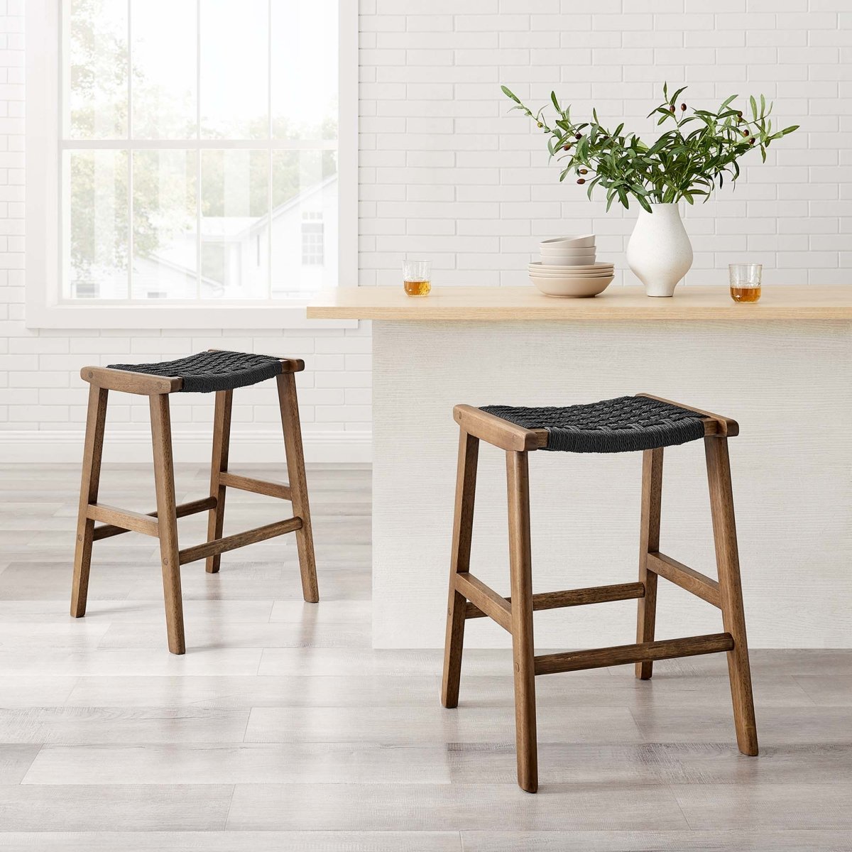 Saoirse Woven Rope Wood Counter Stool Set of 2 - Stools available at Alpine Outlets in Denver