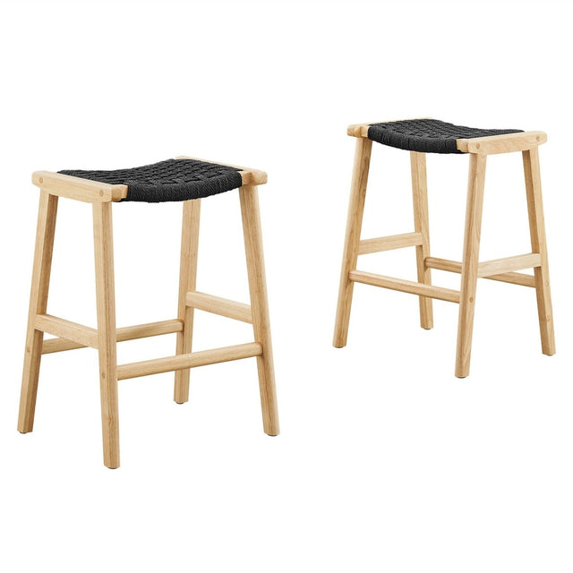 Saoirse Woven Rope Wood Counter Stool Set of 2 - Stools available at Alpine Outlets in Denver