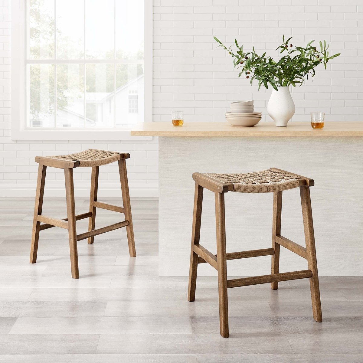 Saoirse Woven Rope Wood Counter Stool Set of 2 - Stools available at Alpine Outlets in Denver