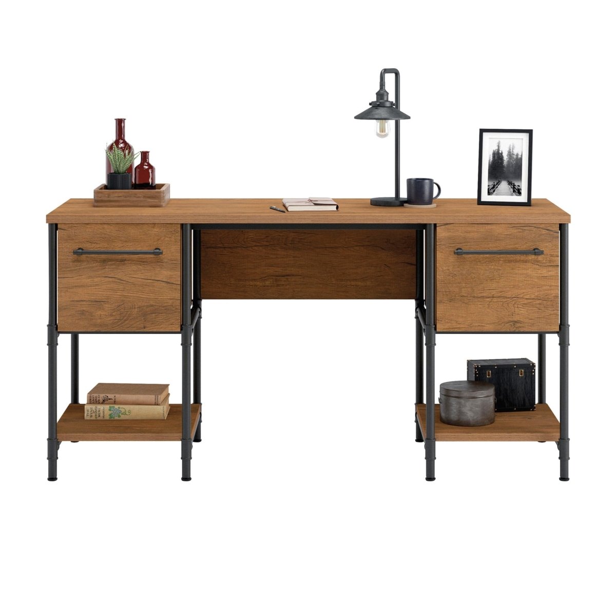 Sauder Iron City Industrial Double Pedestal Office Desk - Office Furniture available at Alpine Outlets in Denver