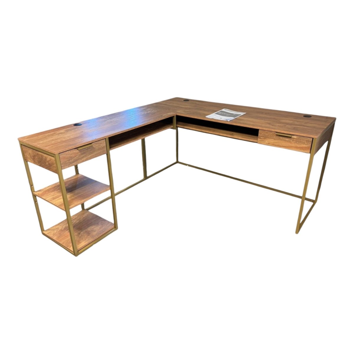 Sauder Modern L - Shaped Desk with Gold Frame - Condition: New - (ID N6824) - available at Alpine Outlets in Denver