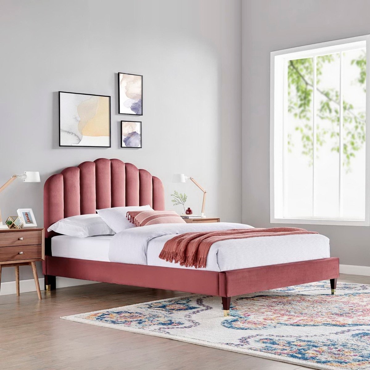 Scalloped Channel Tufted Performance Velvet Queen Platform Bed - Platform Bed available at Alpine Outlets in Denver