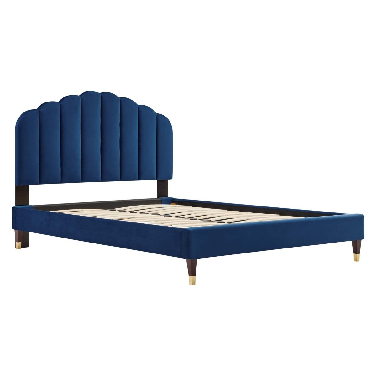 Scalloped Channel Tufted Performance Velvet Queen Platform Bed - Platform Bed available at Alpine Outlets in Denver