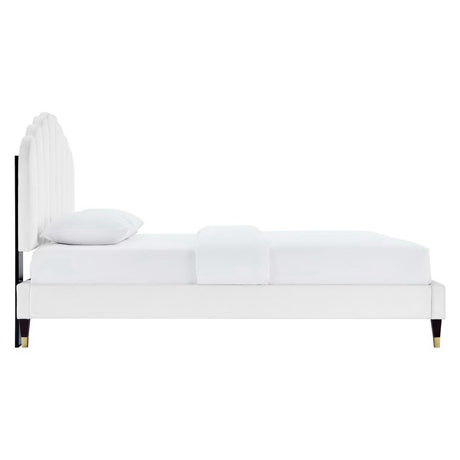 Scalloped Channel Tufted Performance Velvet Queen Platform Bed - Platform Bed available at Alpine Outlets in Denver