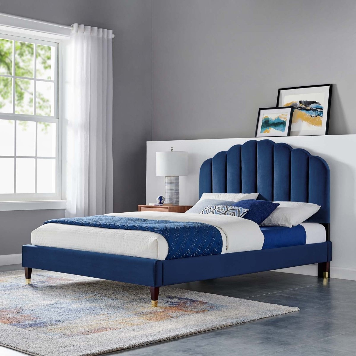Scalloped Channel Tufted Performance Velvet Queen Platform Bed - Platform Bed available at Alpine Outlets in Denver