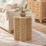 Scalloped Rattan Side Table Flower Design – Natural 17 Inch - End & Side Tables available at Alpine Outlets in Denver