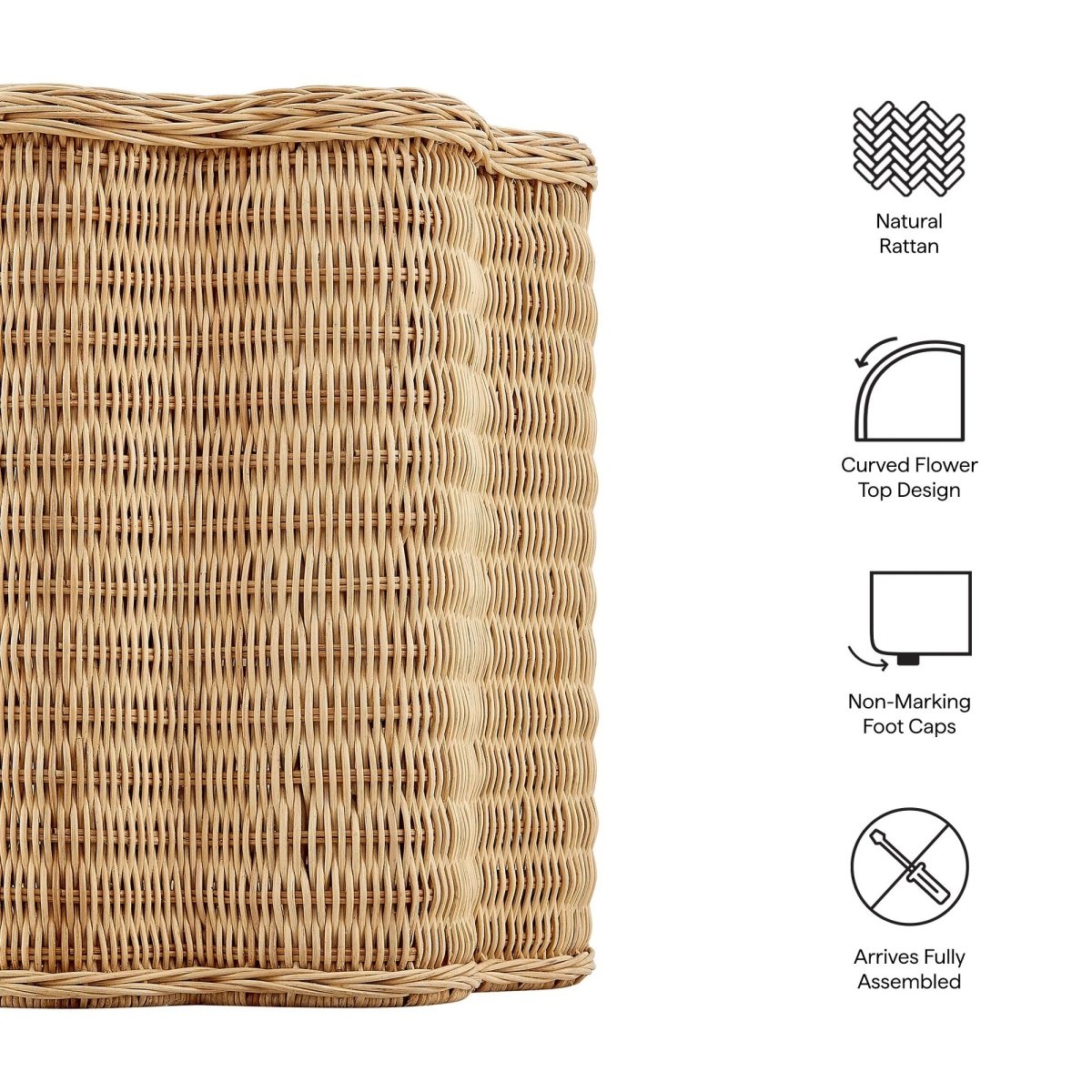 Scalloped Rattan Side Table Flower Design – Natural 17 Inch - End & Side Tables available at Alpine Outlets in Denver