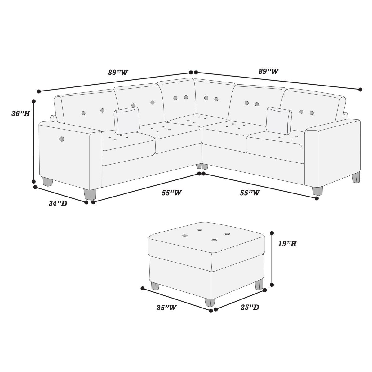 Sectional Set With Corner Wedge Ottoman USB Port - 2 Piece Living Room Sets available at Alpine Outlets in Denver
