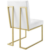 Set of 2 Biscuit Tufted Fabric Dining Accent Chairs with Gold Geometric Base - Dining Chairs available at Alpine Outlets in Denver