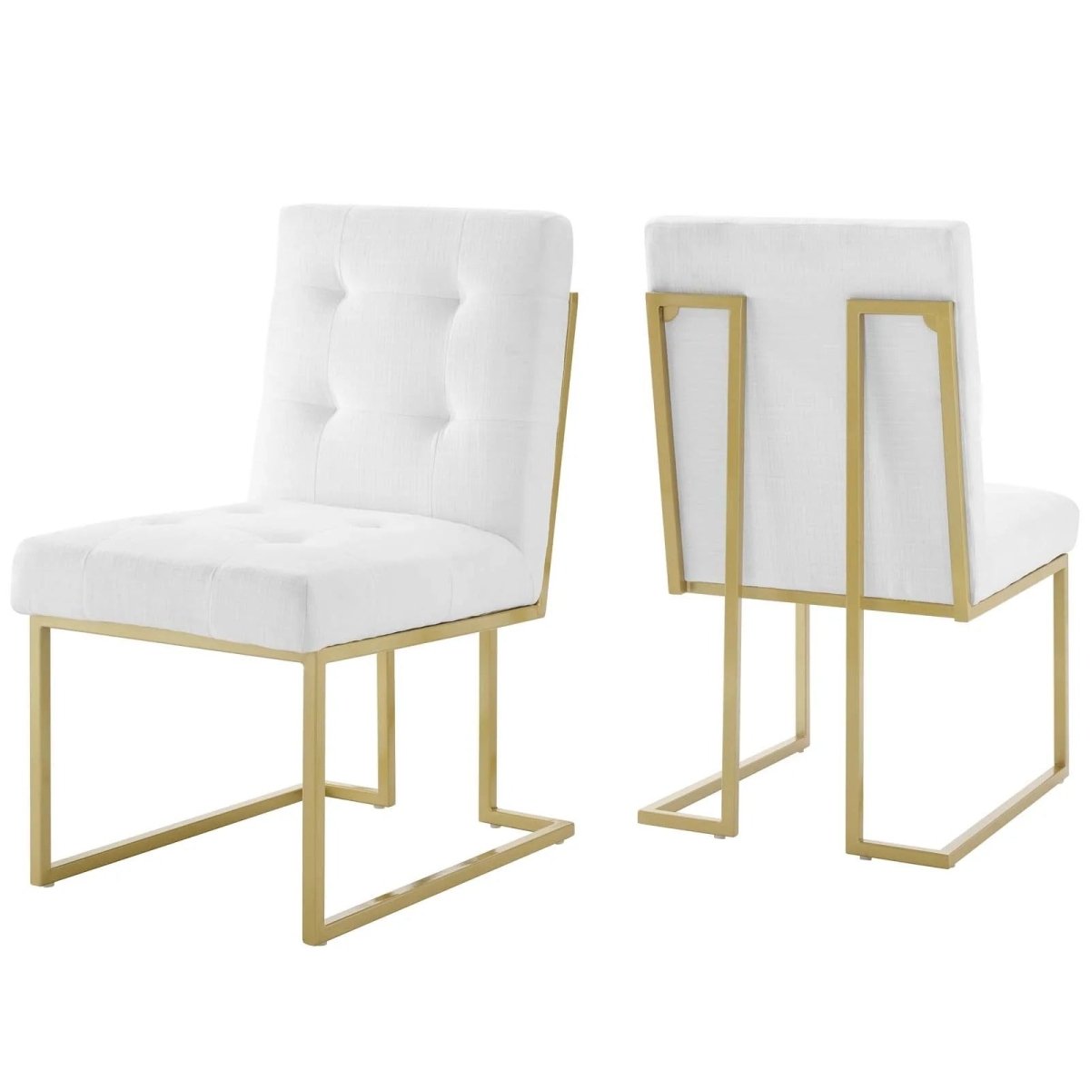 Set of 2 Biscuit Tufted Fabric Dining Accent Chairs with Gold Geometric Base - Dining Chairs available at Alpine Outlets in Denver