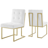 Set of 2 Biscuit Tufted Fabric Dining Accent Chairs with Gold Geometric Base - Dining Chairs available at Alpine Outlets in Denver