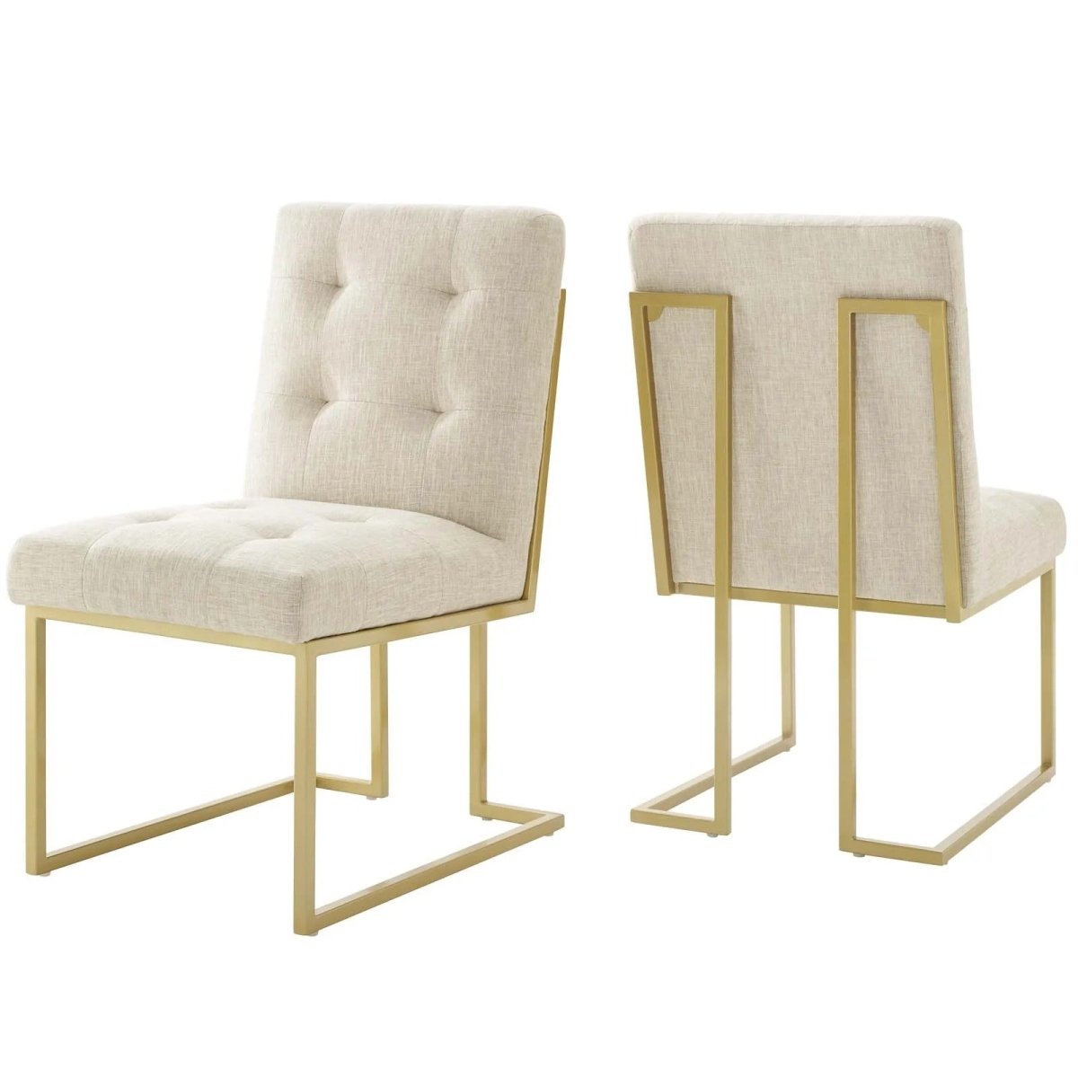 Set of 2 Biscuit Tufted Fabric Dining Accent Chairs with Gold Geometric Base - Dining Chairs available at Alpine Outlets in Denver