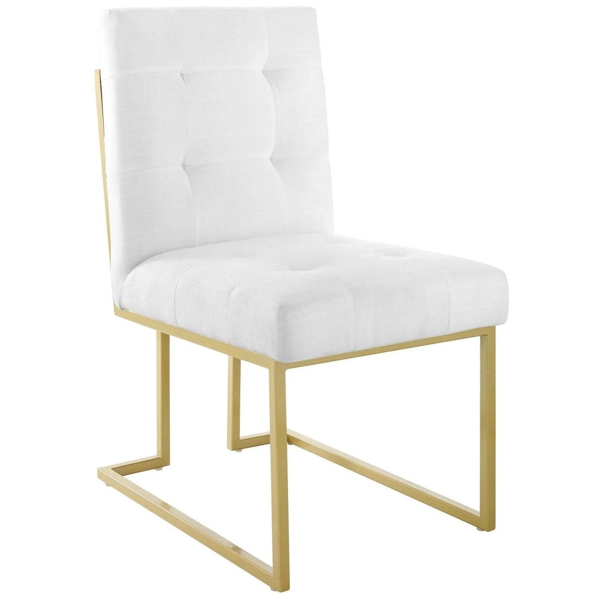 Set of 2 Biscuit Tufted Fabric Dining Accent Chairs with Gold Geometric Base - Dining Chairs available at Alpine Outlets in Denver