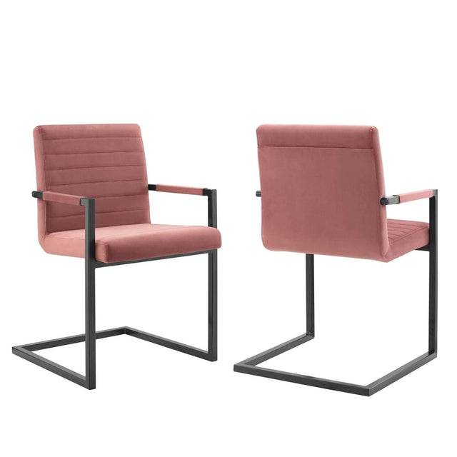 Set of 2 Dusty Rose Channel Tufted Performance Velvet Sled Base Dining Chairs - Dining Chairs available at Alpine Outlets in Denver