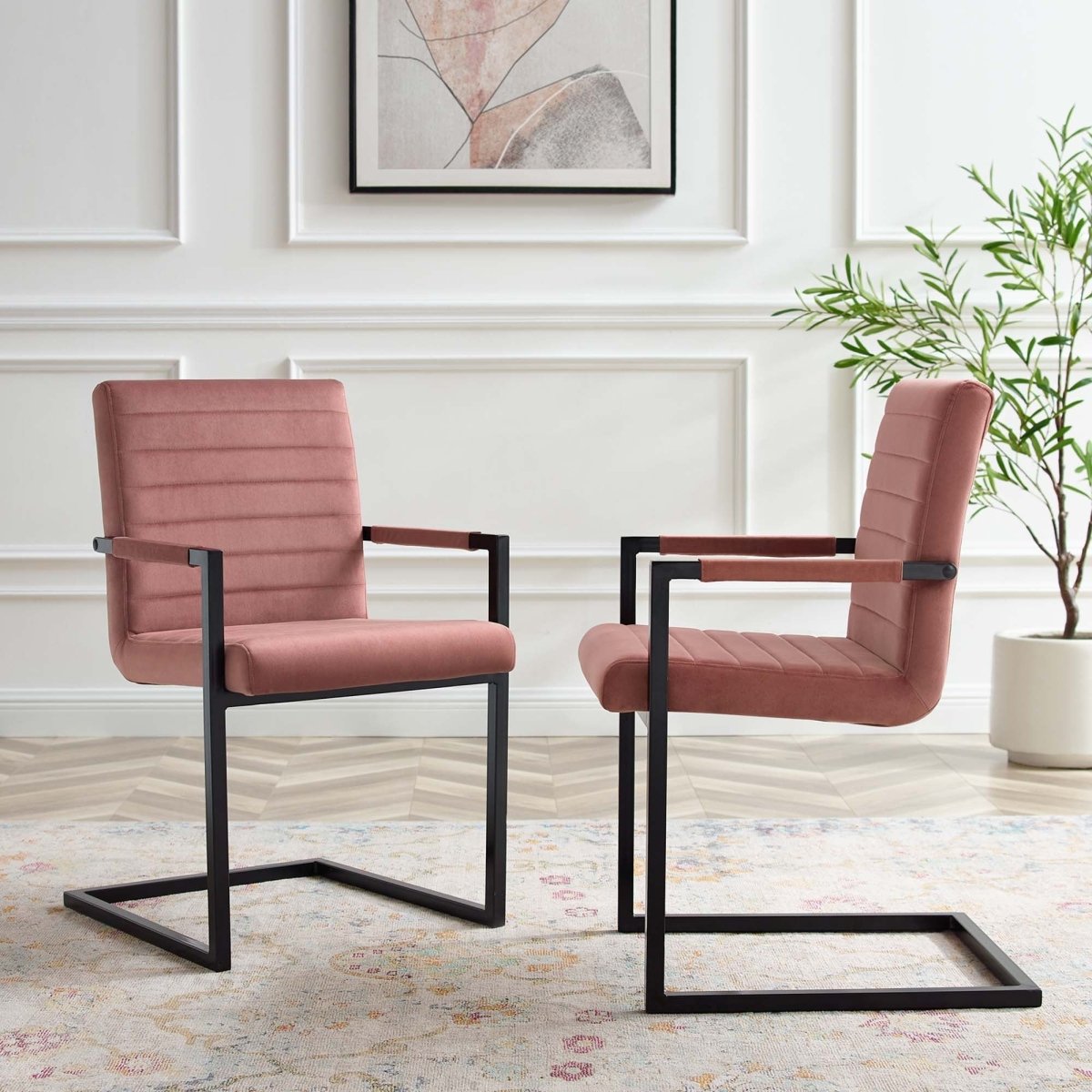 Set of 2 Dusty Rose Channel Tufted Performance Velvet Sled Base Dining Chairs - Dining Chairs available at Alpine Outlets in Denver