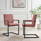 Set of 2 Dusty Rose Channel Tufted Performance Velvet Sled Base Dining Chairs - Dining Chairs available at Alpine Outlets in Denver