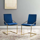 Set of 2 Geometric Gold Stainless Steel Performance Velvet Dining Armchairs - Dining Chairs available at Alpine Outlets in Denver