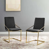 Set of 2 Geometric Gold Stainless Steel Performance Velvet Dining Armchairs - Dining Chairs available at Alpine Outlets in Denver