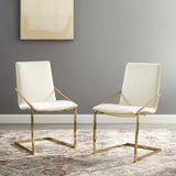 Set of 2 Geometric Gold Stainless Steel Performance Velvet Dining Armchairs - Dining Chairs available at Alpine Outlets in Denver