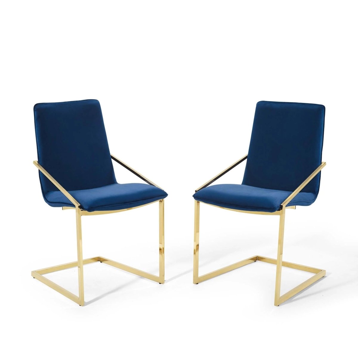 Set of 2 Geometric Gold Stainless Steel Performance Velvet Dining Armchairs - Dining Chairs available at Alpine Outlets in Denver