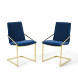 Set of 2 Geometric Gold Stainless Steel Performance Velvet Dining Armchairs - Dining Chairs available at Alpine Outlets in Denver