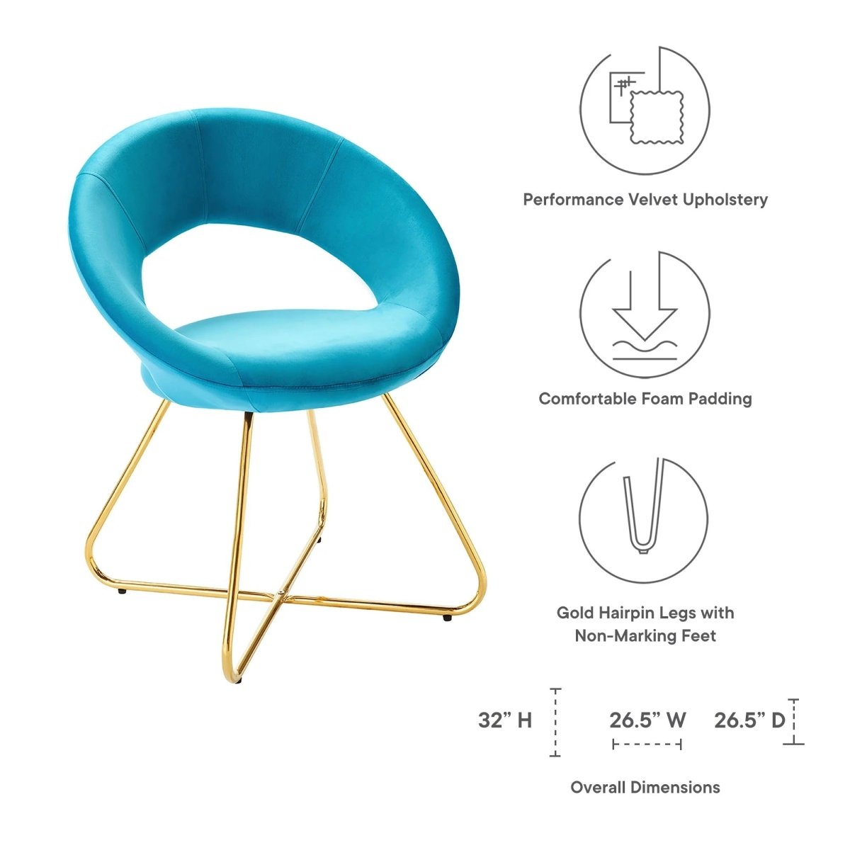 Set of 2 Performance Velvet Circular Dining Chairs with Gold Hairpin Legs - Dining Chairs available at Alpine Outlets in Denver
