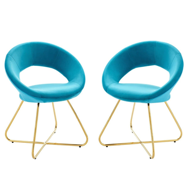 Set of 2 Performance Velvet Circular Dining Chairs with Gold Hairpin Legs - Dining Chairs available at Alpine Outlets in Denver