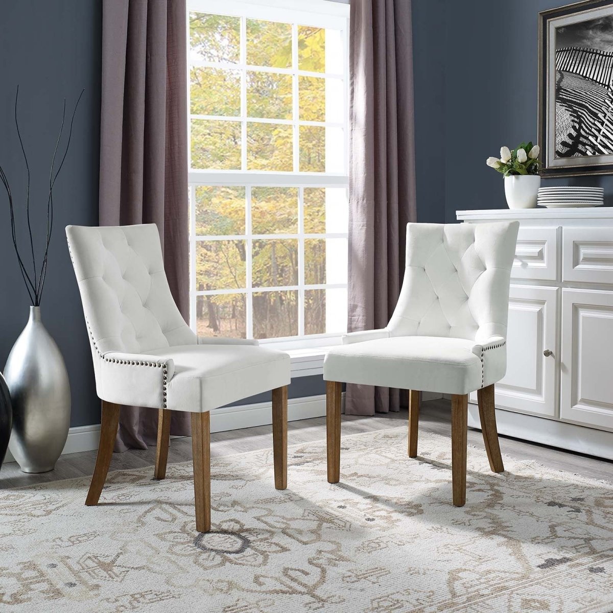 Set of 2 Tufted Performance Velvet Dining Chairs with Nailhead Trim and Back Ring - Dining Chairs available at Alpine Outlets in Denver