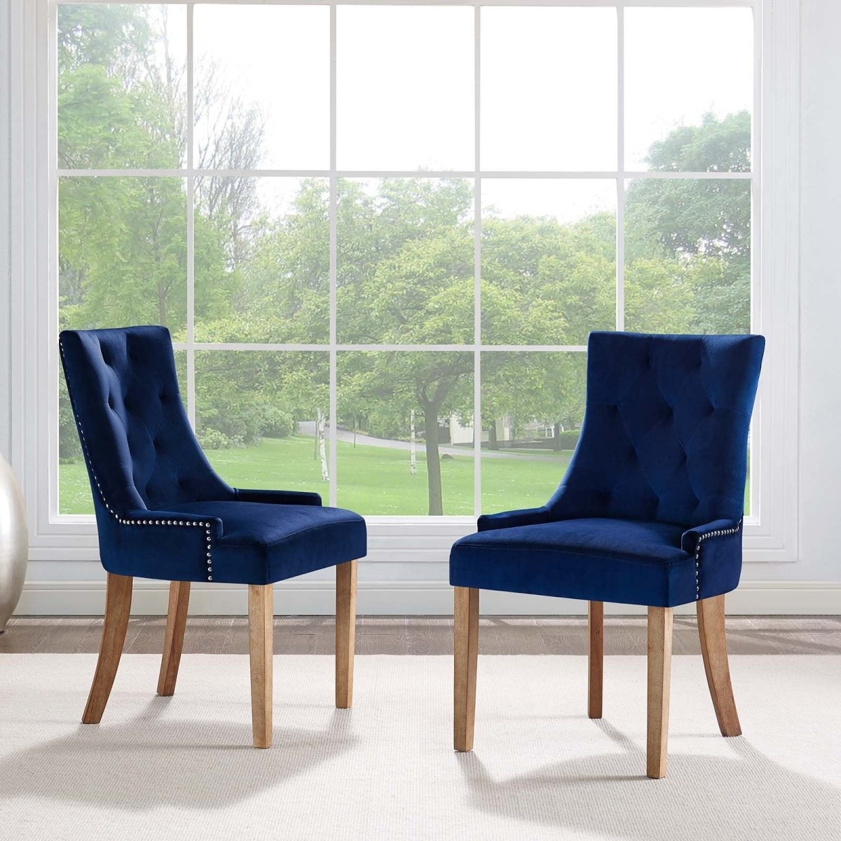 Set of 2 Tufted Performance Velvet Dining Chairs with Nailhead Trim and Back Ring - Dining Chairs available at Alpine Outlets in Denver