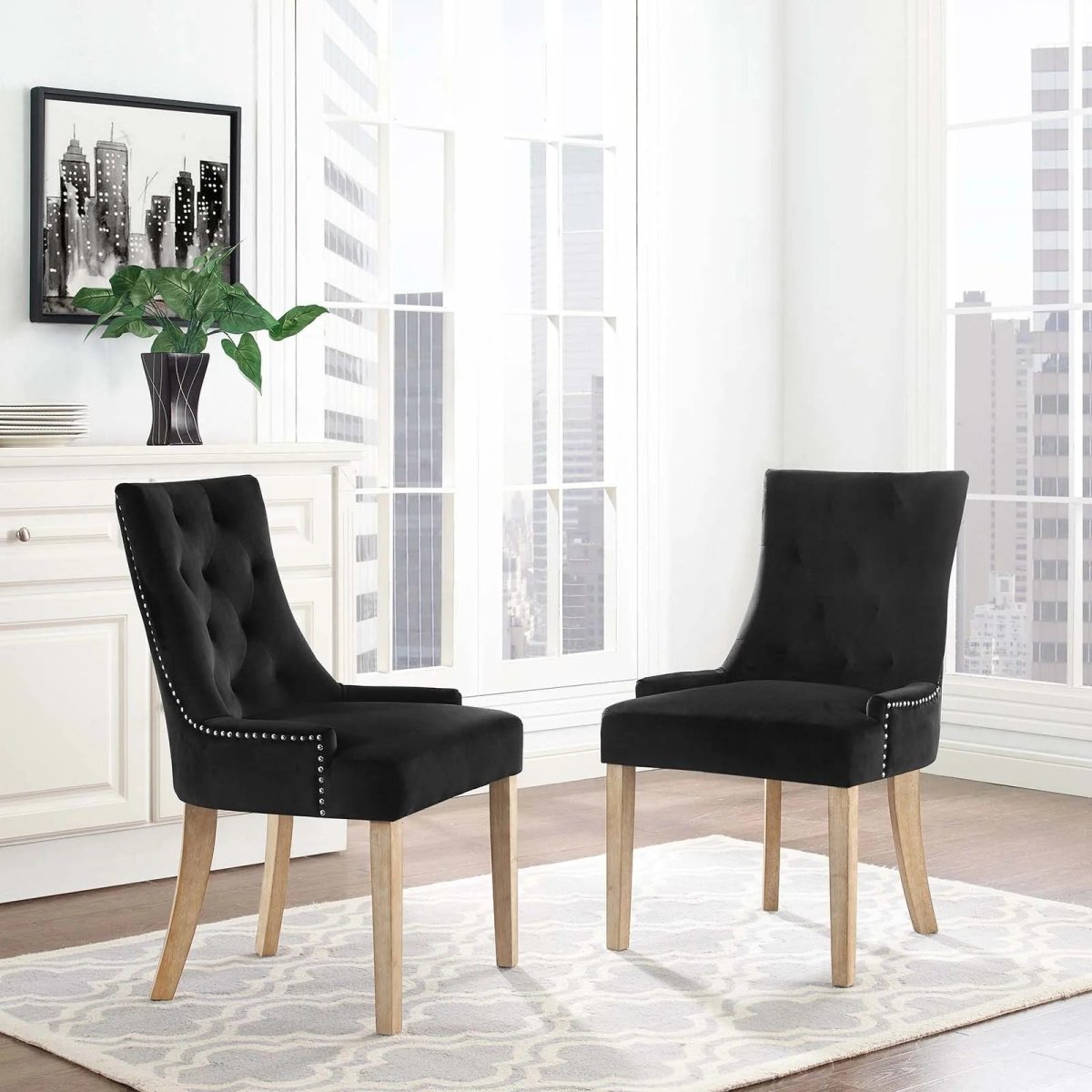 Set of 2 Tufted Performance Velvet Dining Chairs with Nailhead Trim and Back Ring - Dining Chairs available at Alpine Outlets in Denver