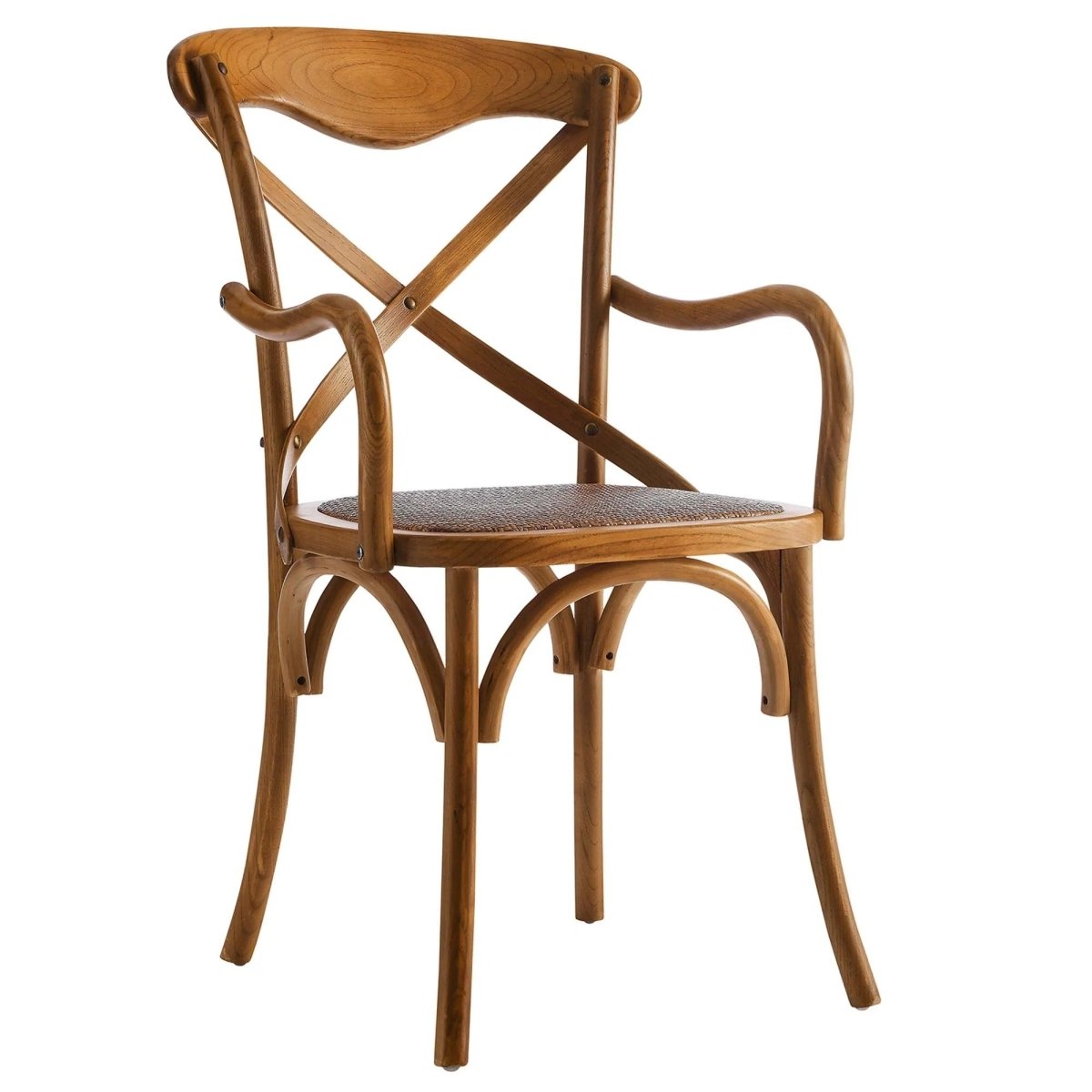 Set of 4 Walnut Wood Dining Armchairs with Rattan Seat - Dining Chairs available at Alpine Outlets in Denver