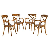 Set of 4 Walnut Wood Dining Armchairs with Rattan Seat - Dining Chairs available at Alpine Outlets in Denver