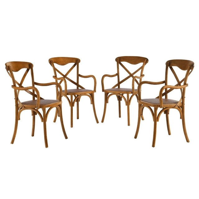 Set of 4 Walnut Wood Dining Armchairs with Rattan Seat - Dining Chairs available at Alpine Outlets in Denver