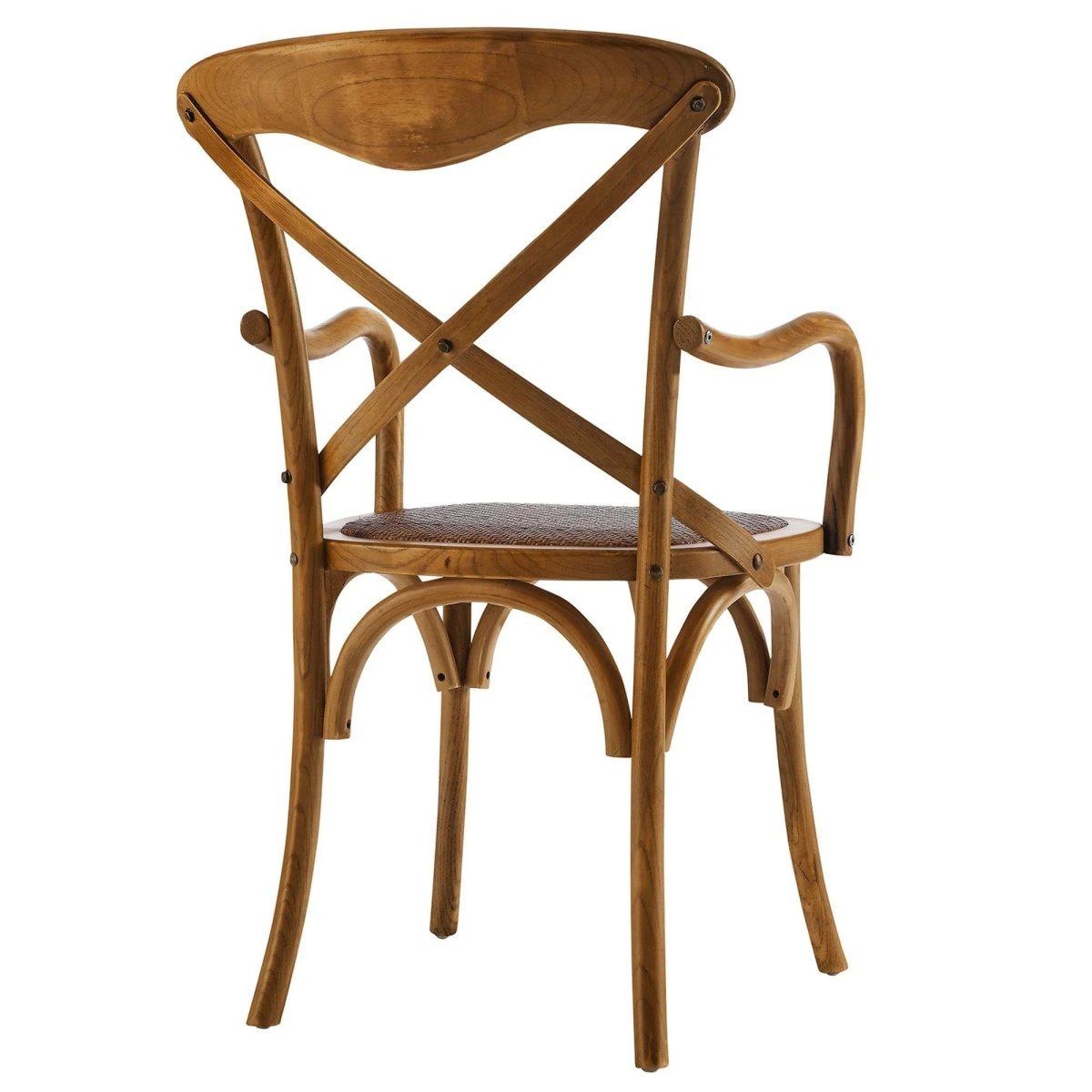 Set of 4 Walnut Wood Dining Armchairs with Rattan Seat - Dining Chairs available at Alpine Outlets in Denver