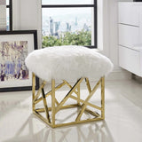 Sheepskin Ottoman with Gold Base – White 18 Inch Square - Ottomans available at Alpine Outlets in Denver