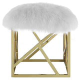 Sheepskin Ottoman with Gold Base – White 18 Inch Square - Ottomans available at Alpine Outlets in Denver